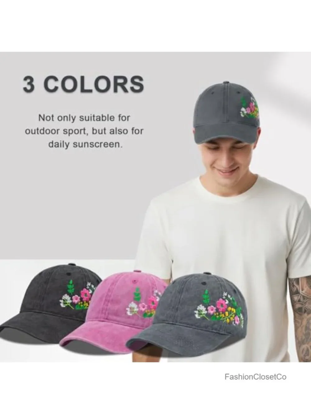 Embroidered Floral Baseball Cap - Soft Cotton Adjustable